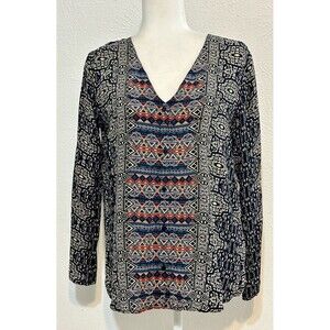Anthropologie Tolani Women Size S Silk Geometric Tunic Blouse Boho Patchwork